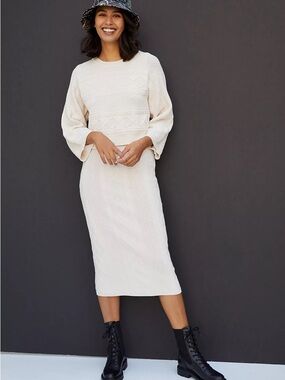 Anthropologie Current Air Hayden Knit Layered Sweater Dress Cream Midi XS